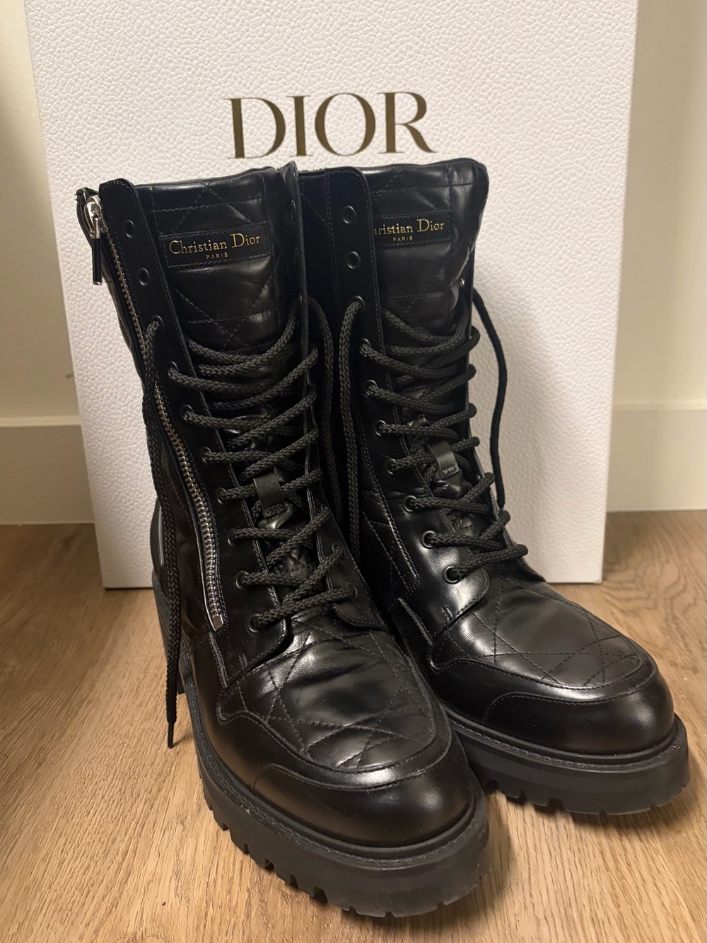 Dior “D-Leader” cannage black quilted leather Combat Boots
